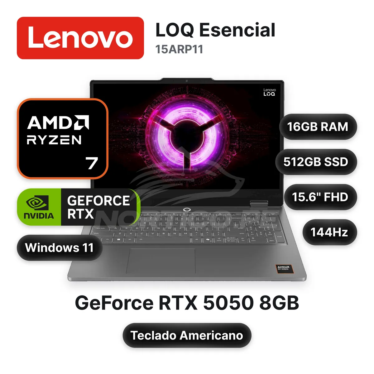 LENOVO - Laptop Lenovo LOQ Esencial 15ARP11Ryzen7-170 16GB 512GB SSD RTX 5050 15.6" (83VA001PUS)
