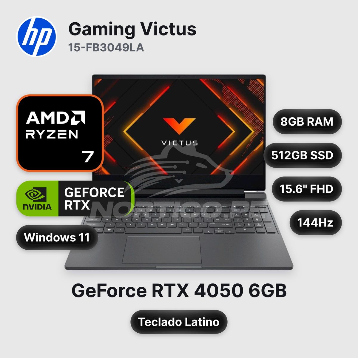 HP - Laptop HP GamingVictus15-FB3049LA Ryzen 7-7445HS 8GB 512GB SSD RTX 4050 15.6" (D53P1LA#ABM)