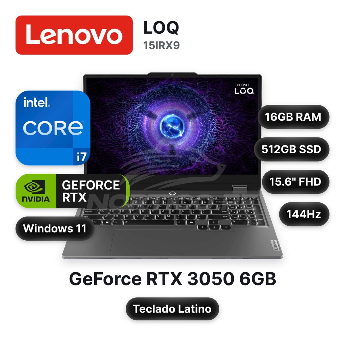 LENOVO - Laptop Lenovo LOQ 15IRX9Core I7-13650HX 16GB 512GB SSD RTX 3050 15.6" (83DV0187LM)