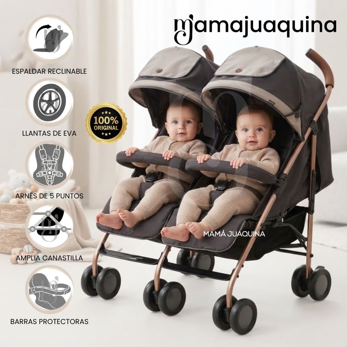 Baby - Coche Bastón Mellicero «DANTERO» Plagado Compacto Edición Limitada Beige
