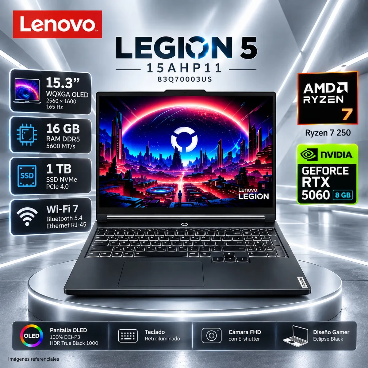 LENOVO - Laptop Gamer Lenovo Legion 5 Ryzen 7 250 16GB 1TB SSD RTX 5060 8GB 15.3" OLED