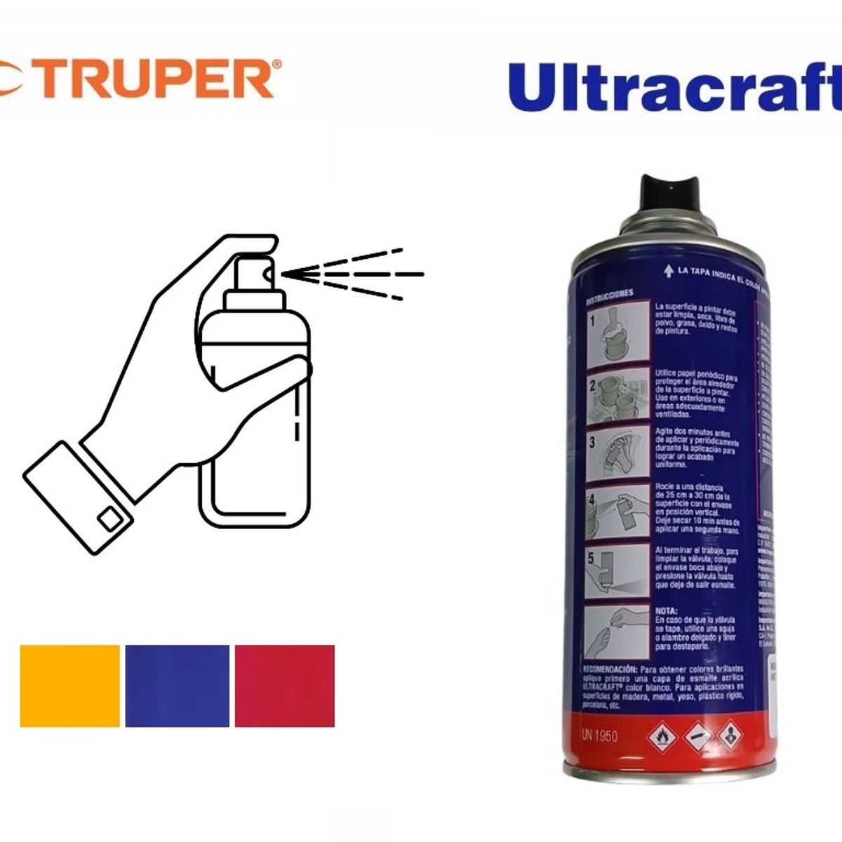 Truper - Pintura spray Azul Rojo Amarillo Aerosol ULTRACRAF Truper400
