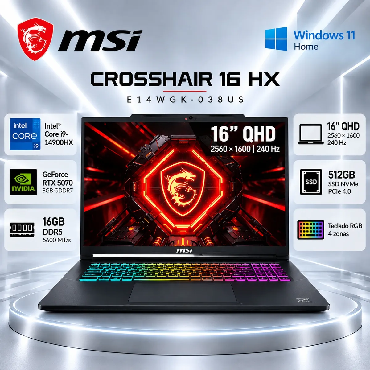 Msi - Laptop Gamer MSI Crosshair 16 HX i9-14900HX 16GB 512GB SSD RTX 5070 8GB 16" QHD