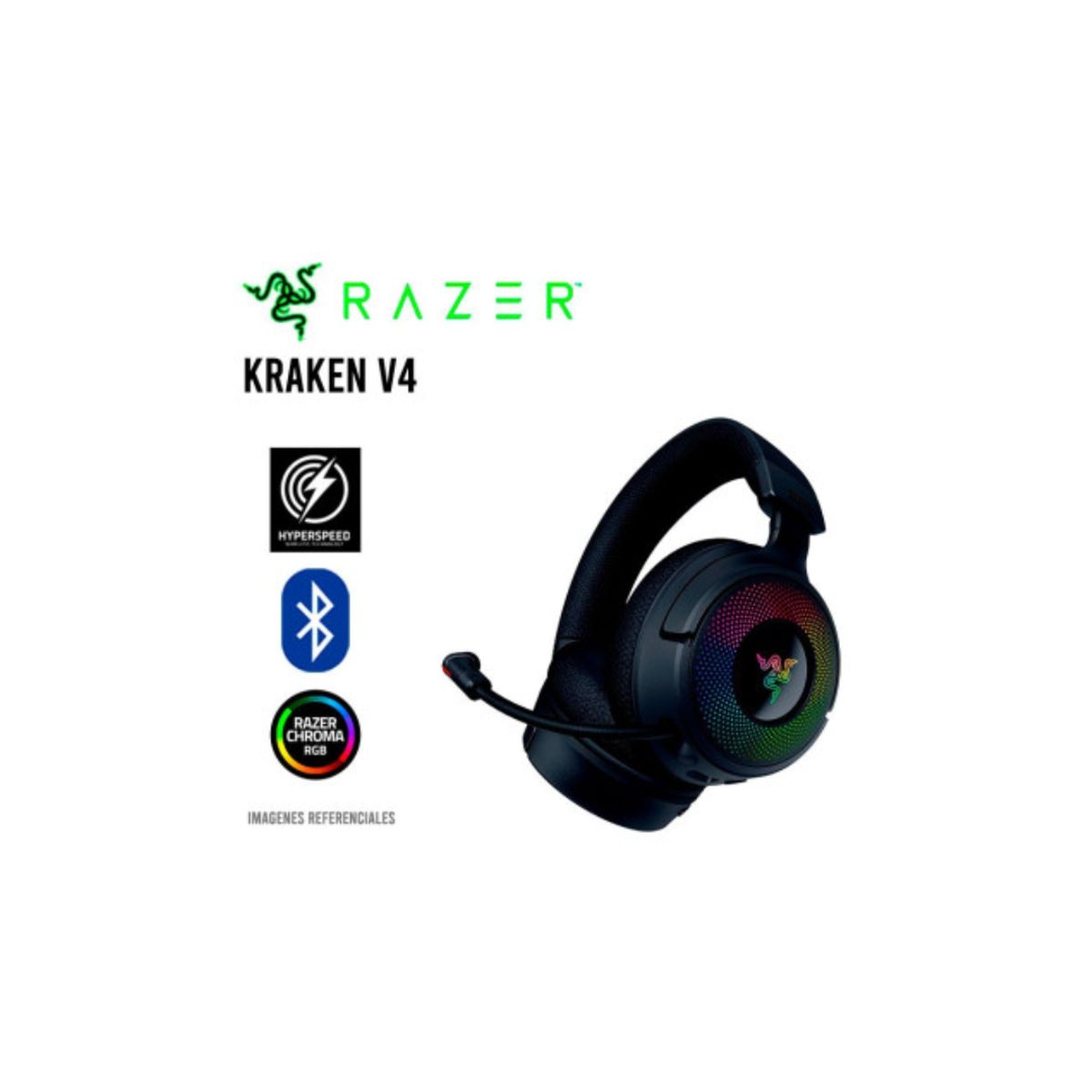 RAZER - AUDIFONO CON MICROFONO RAZER KRAKEN V4 70H INALAMBRICO BLUETOOTH USB-A THX 9 ZONAS CROMA NEGRO