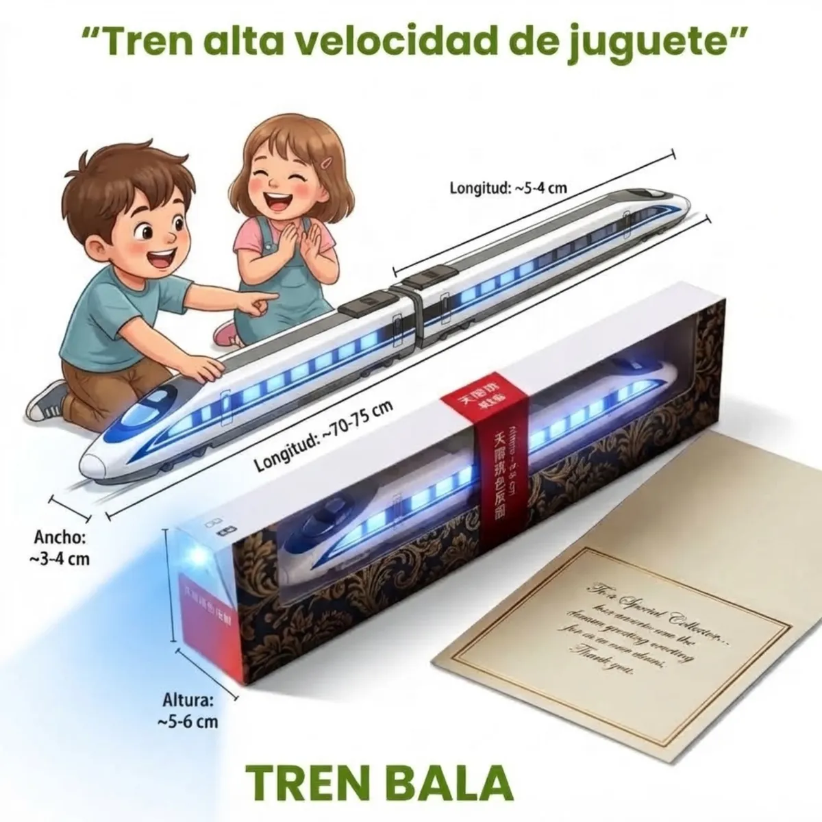 GENERICO - Tren Bala de Juguete para Colección - Metal y Plástico con Luces y Sonido.