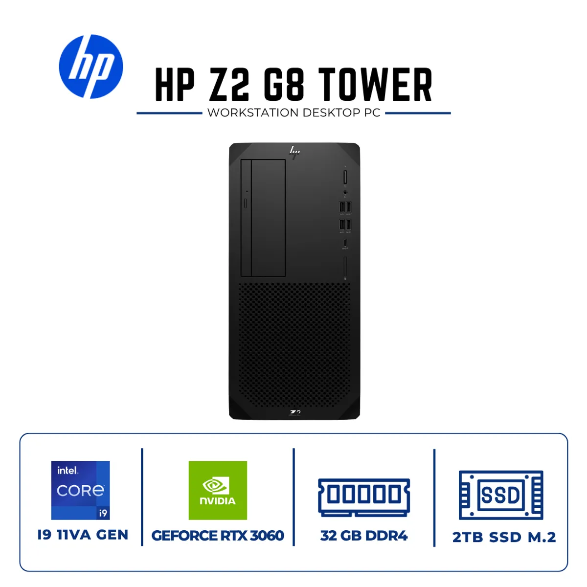 HP - HP Z2 G8 Tower Workstation | Intel Core i9-11900K | 32GB RAM 2TB M.2 | RTX 3060 12GB GDDR6