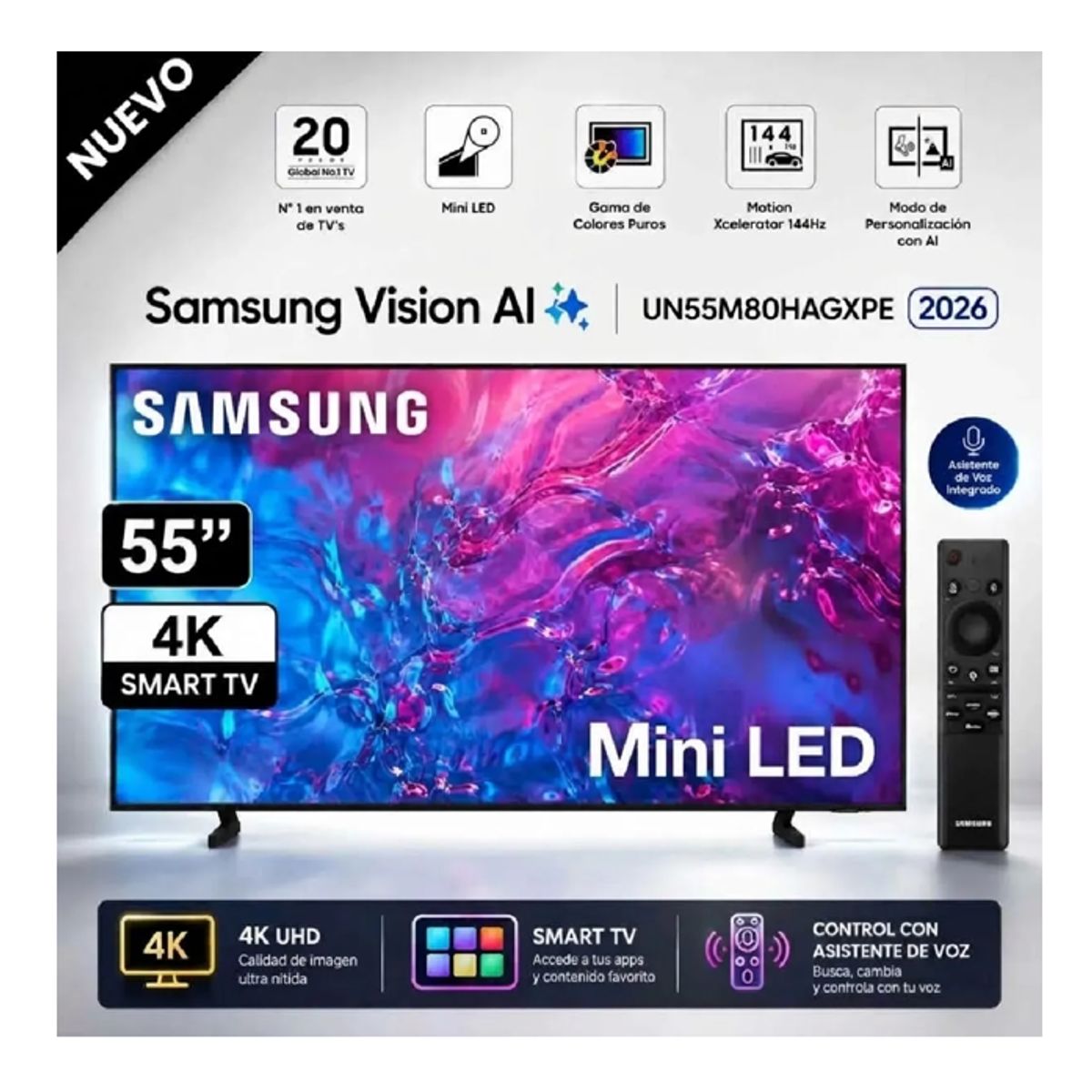 SAMSUNG - Televisor Samsung Smart TV 55" UN55M80HAGXPE Mini LED 4K Vision AI - 2026