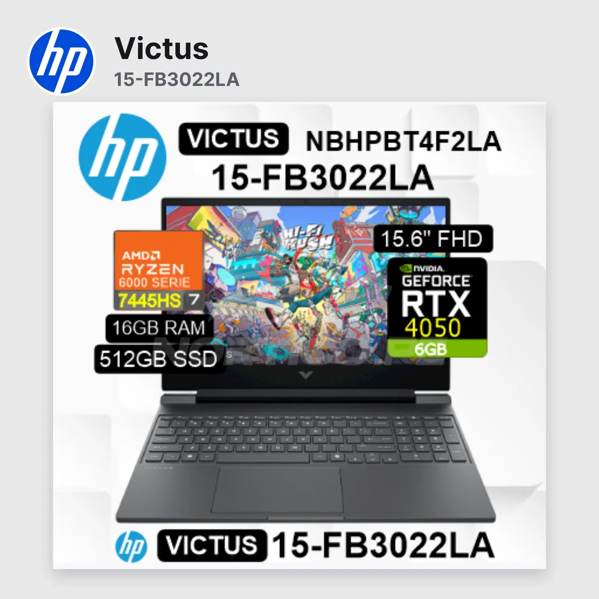 HP - Laptop HP Victus 15-FB3022LA Ryzen 7-7445HS 16GB 512GB SSD RTX 4050 15.6" (BT4F2LA#ABM)