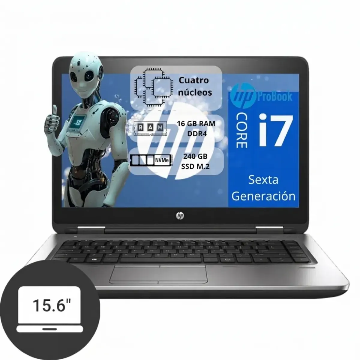 HP - Laptop HP 15.6" Core i7 - 6° gen - 16GB RAM DDR4 - 240GB SSD M.2, Reacondicionado+ Regalo.