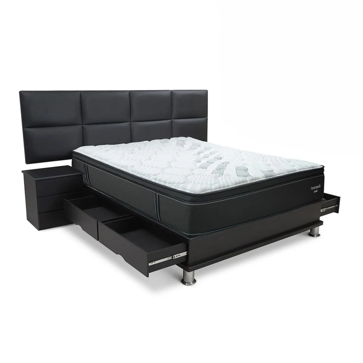 DRIMER - Dormitorio con Cajones Futurepedic Kaela King + 2 Almohadas 