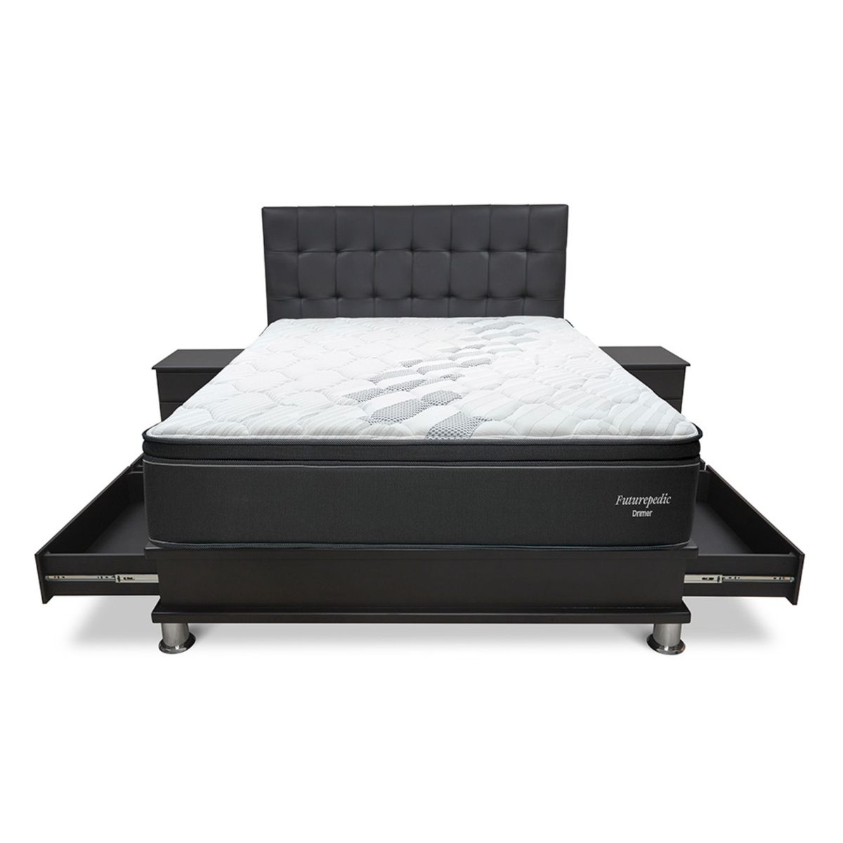 DRIMER - Dormitorio con Cajones Futurepedic Facundo 2 Plz + 2 Almohadas