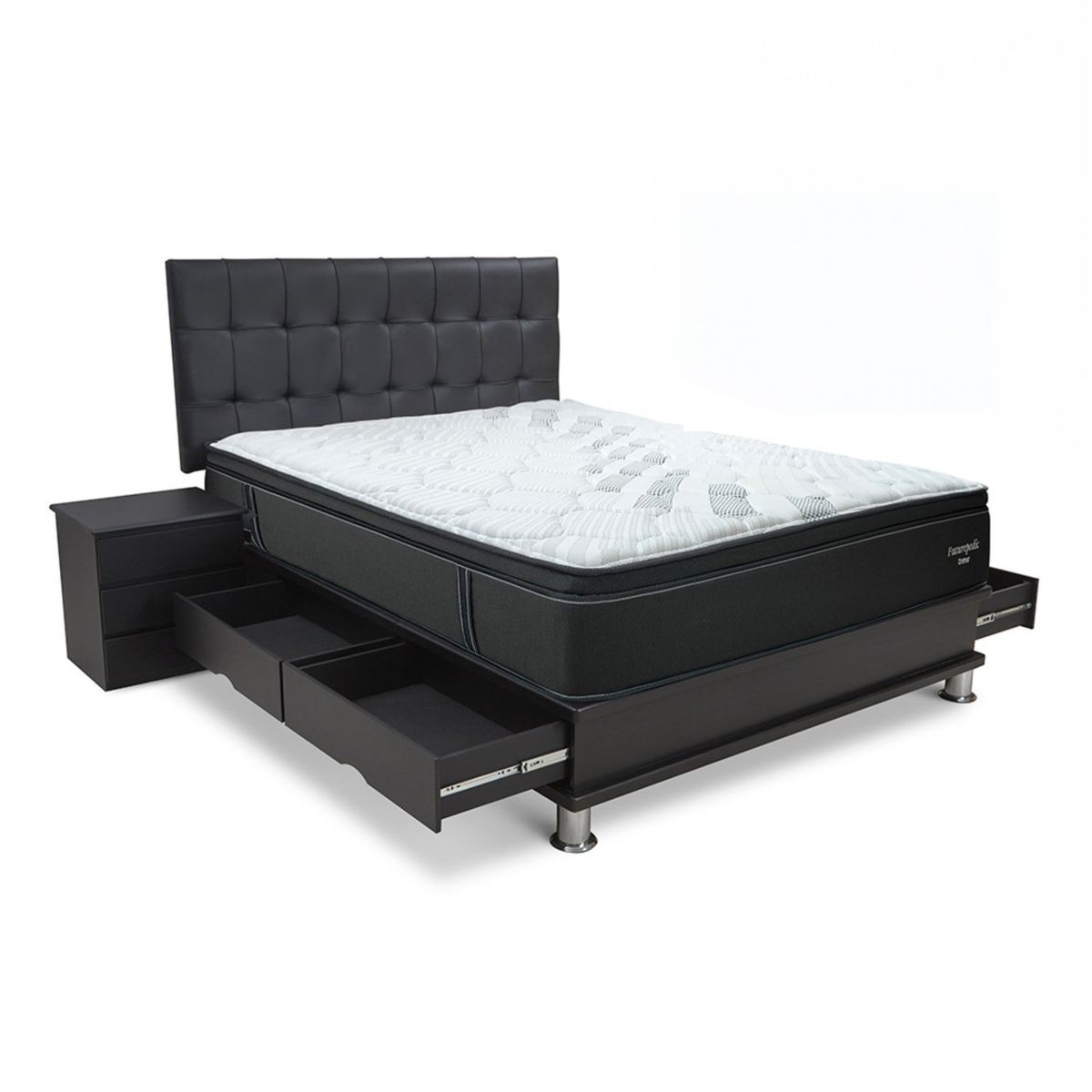 DRIMER - Dormitorio con Cajones Futurepedic Facundo Queen + 2 Almohadas