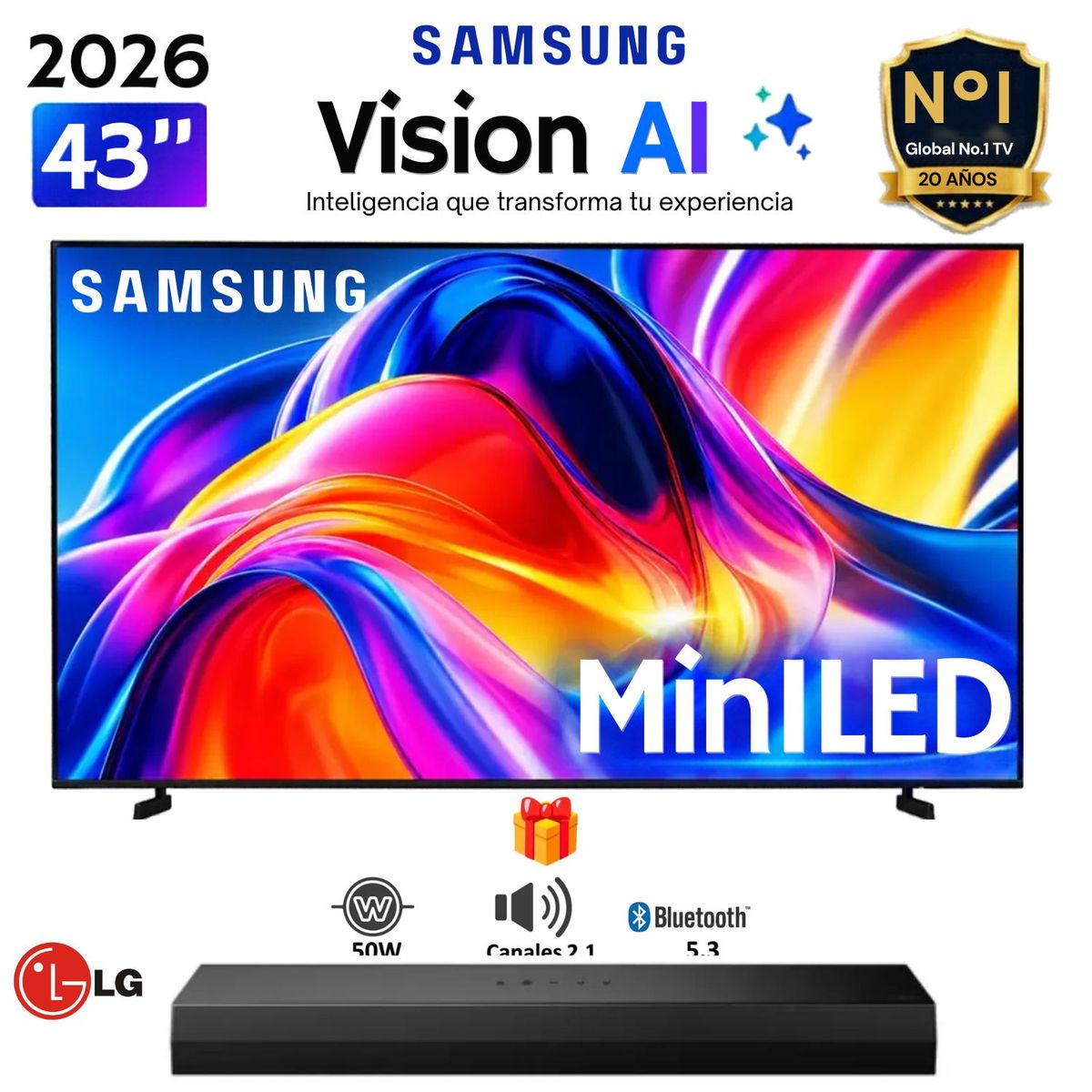 SAMSUNG - TELEVISOR SAMSUNG 43" MINI LED 43M70H VISION AI SMART TV - 2026 + Soundbar LG