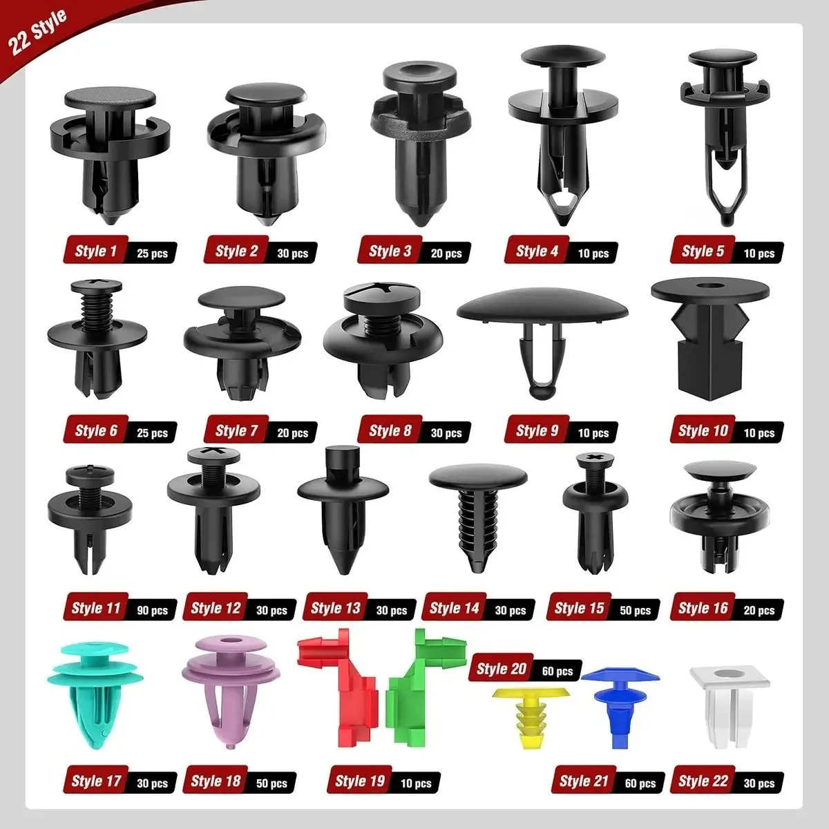 Kit clips automotrices 725 piezas plástico modelo universal EVERSO ...