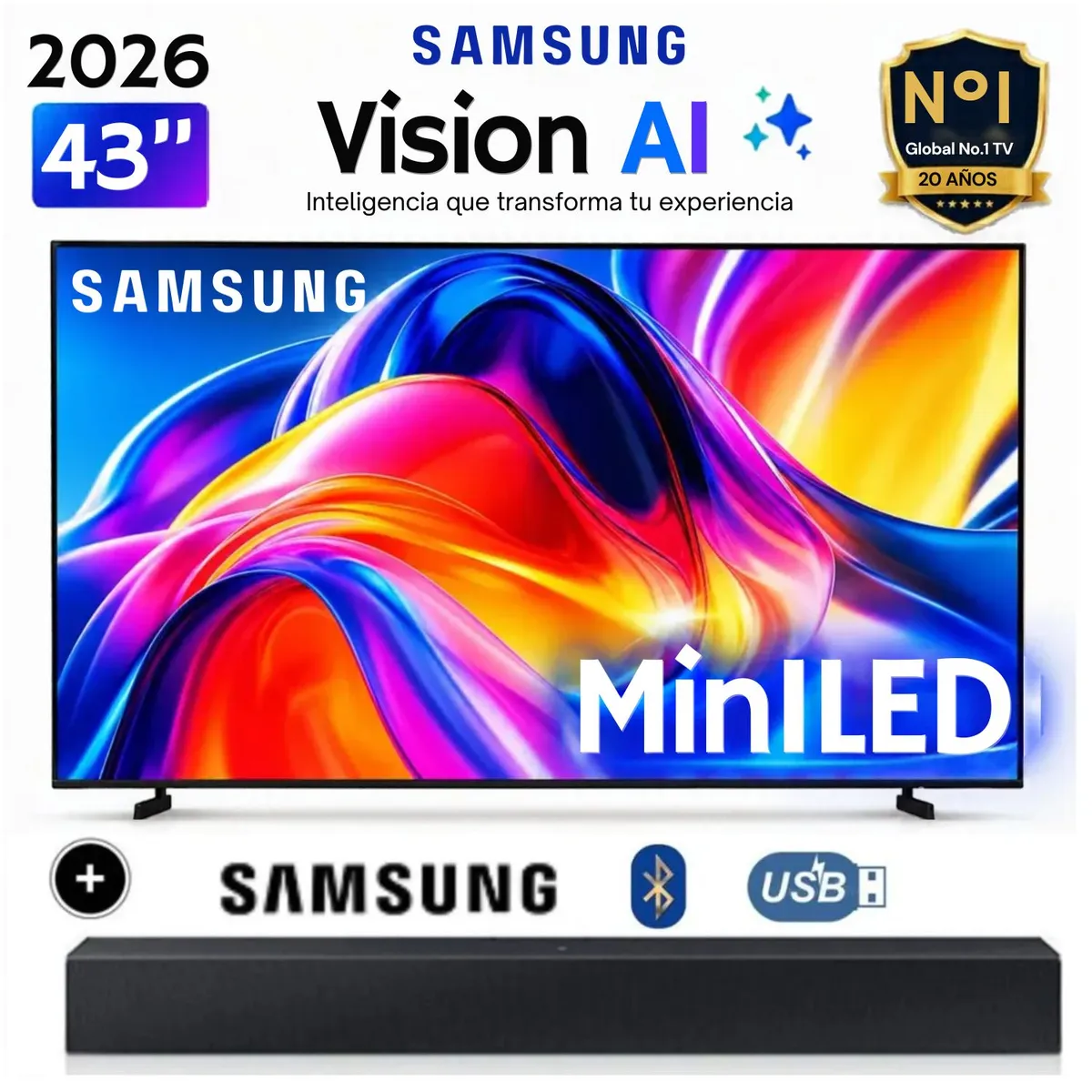 SAMSUNG - TELEVISOR SAMSUNG 43" MINI LED 43M70H VISION AI SMART TV - 2026 + Soundbar Samsung