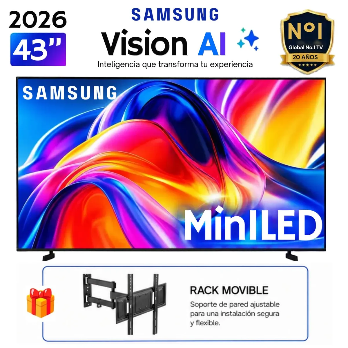 SAMSUNG - TELEVISOR SAMSUNG 43" MINI LED 43M70H VISION AI SMART TV - 2026 + Rack Giratorio