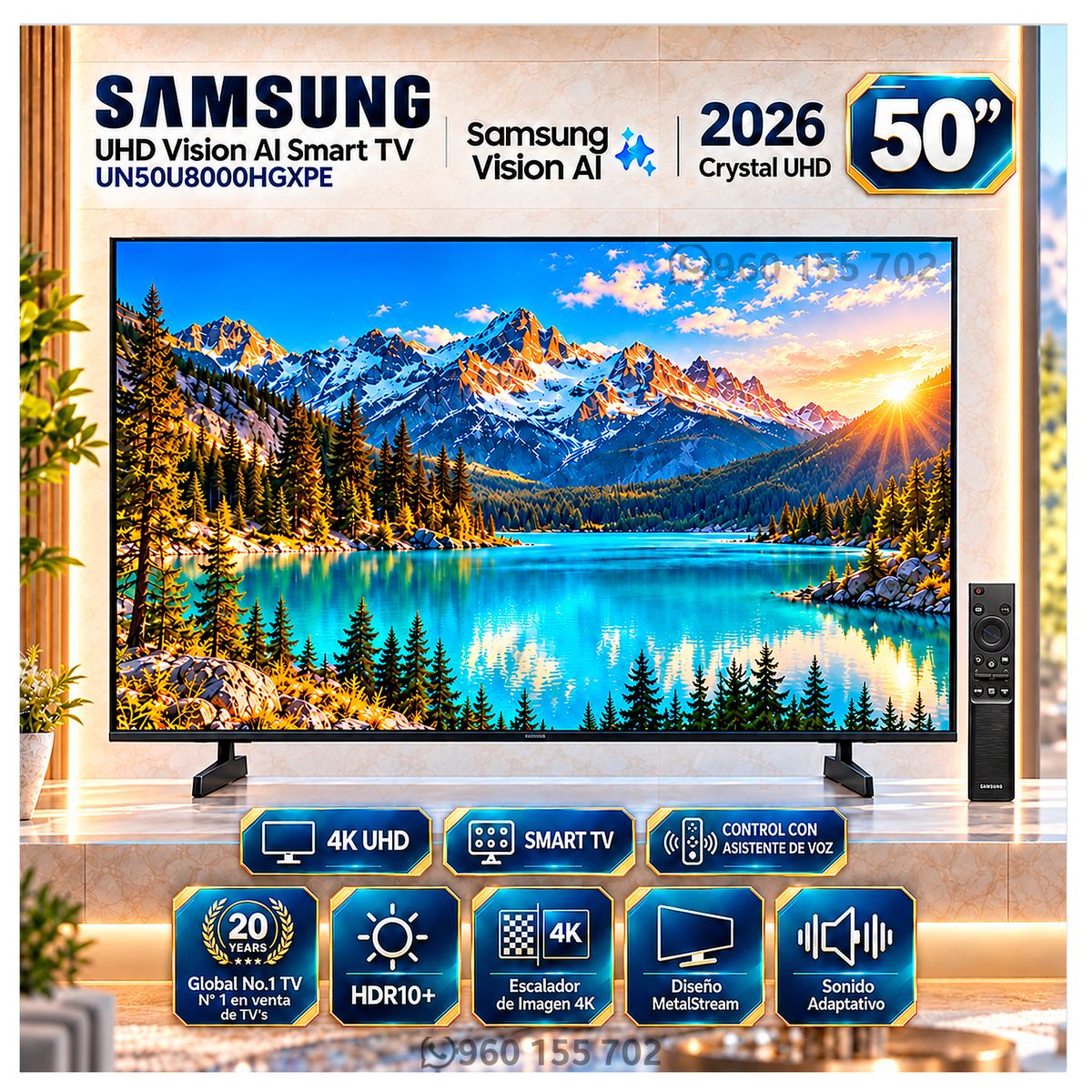 SAMSUNG - Televisor Samsung 50" UHD Vision AI Smart TV UN50U8000HGXPE (2026)