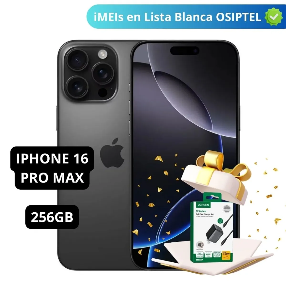 APPLE - IPHONE 16 PRO MAX 256GB ESIM BLACK TITANIUM SEMI NUEVO - INCLUYE CARGADOR UGREEN