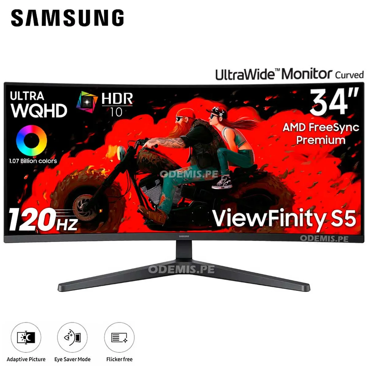 SAMSUNG - Monitor Samsung LS34H550GANXZA 34' CURVO ULTRAWIDE 120Hz VA PBP PIP FreeSync PREMIUM