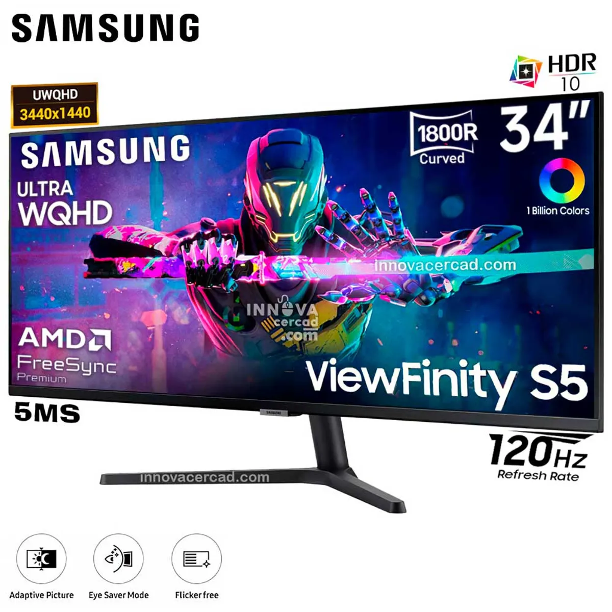 SAMSUNG - Monitor Curvo Samsung S55GH ViewFinity S5 Ultrawide de 34 UWQHD 120Hz HDR