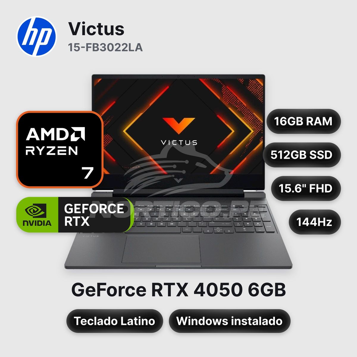 HP - Laptop HP Victus 15-FB3022LA Ryzen 7-7445HS 16GB 512GB SSD RTX 4050 15.6" (BT4F2LA#ABM)
