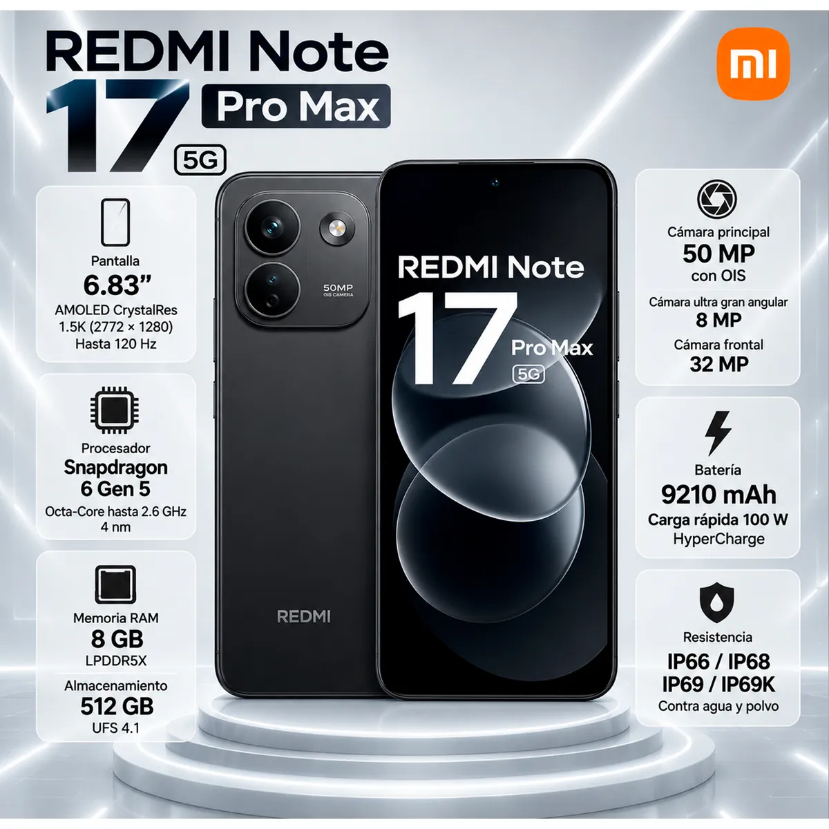 Celular Xiaomi Redmi Note 17 Pro Max 5G 512GB 8GB, marca XIAOMI - Foto Principal