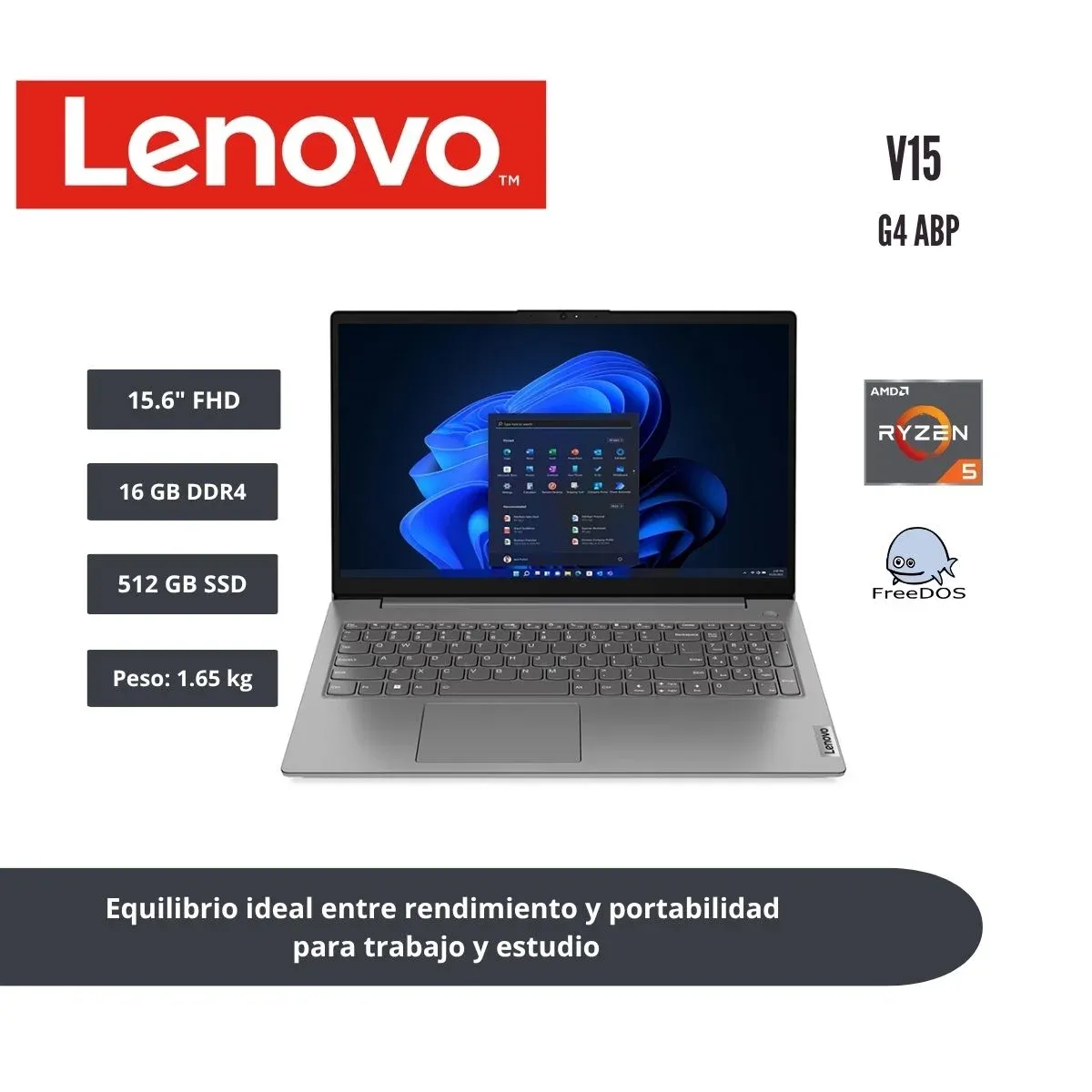 LENOVO - LAPTOP LENOVO V15 G4 ABP 15.6 FHD AMD RYZEN 5 7430U 16GB 512GB 82YY0060LM