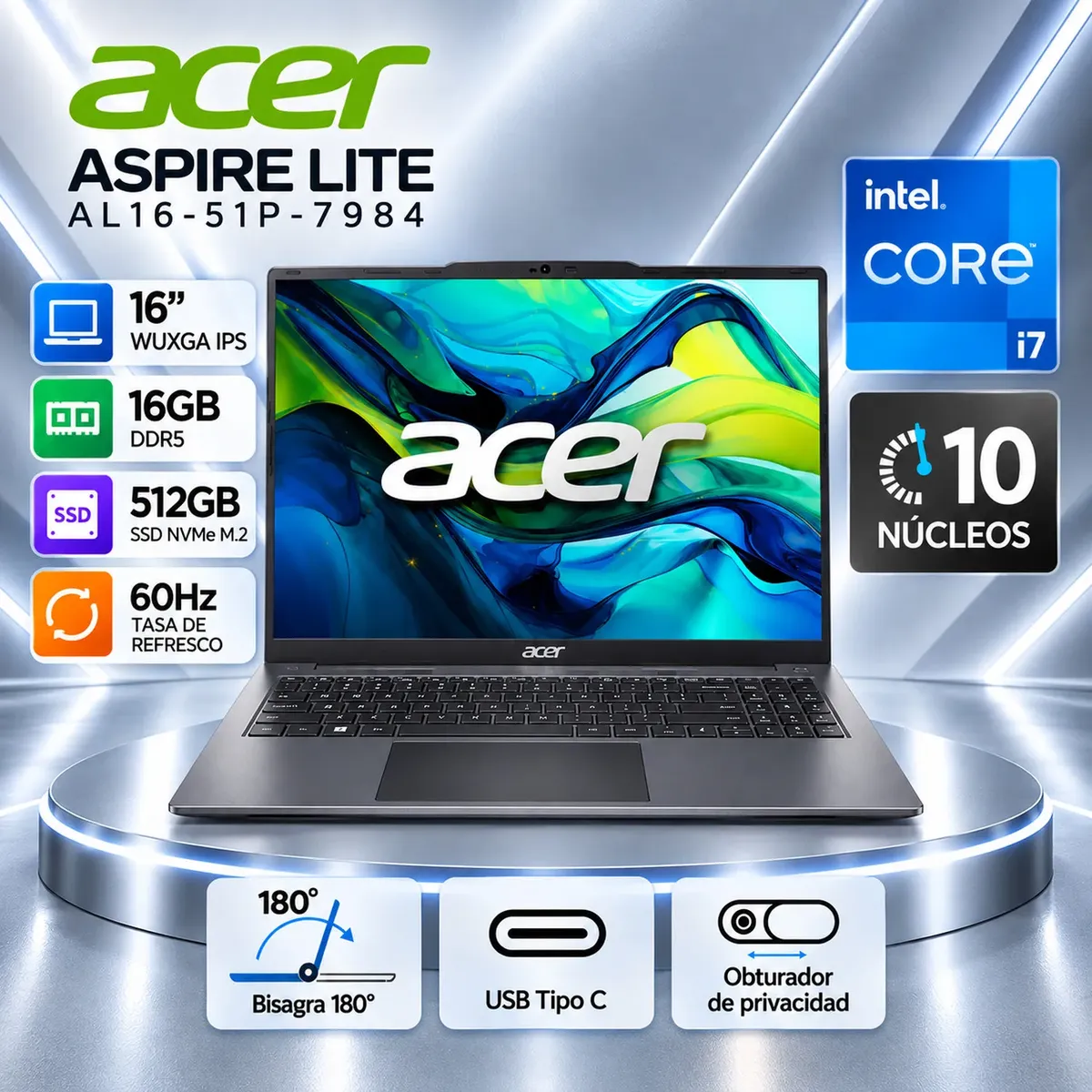 ACER - Laptop Acer AL16-51P-7984 Core I7-1255U16GB 512GB SSD 16" (NX.KX0AL.006)