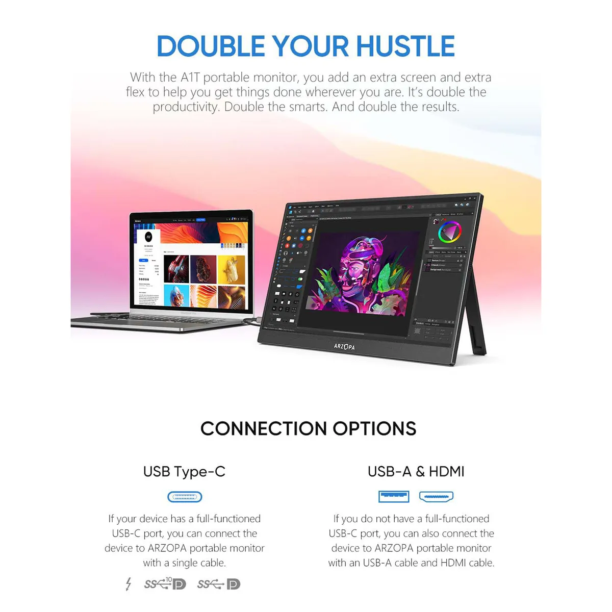 Monitor Portátil Táctil ARZOPA A1T 15.6” Full HD 1080p USB-C HDMI ...