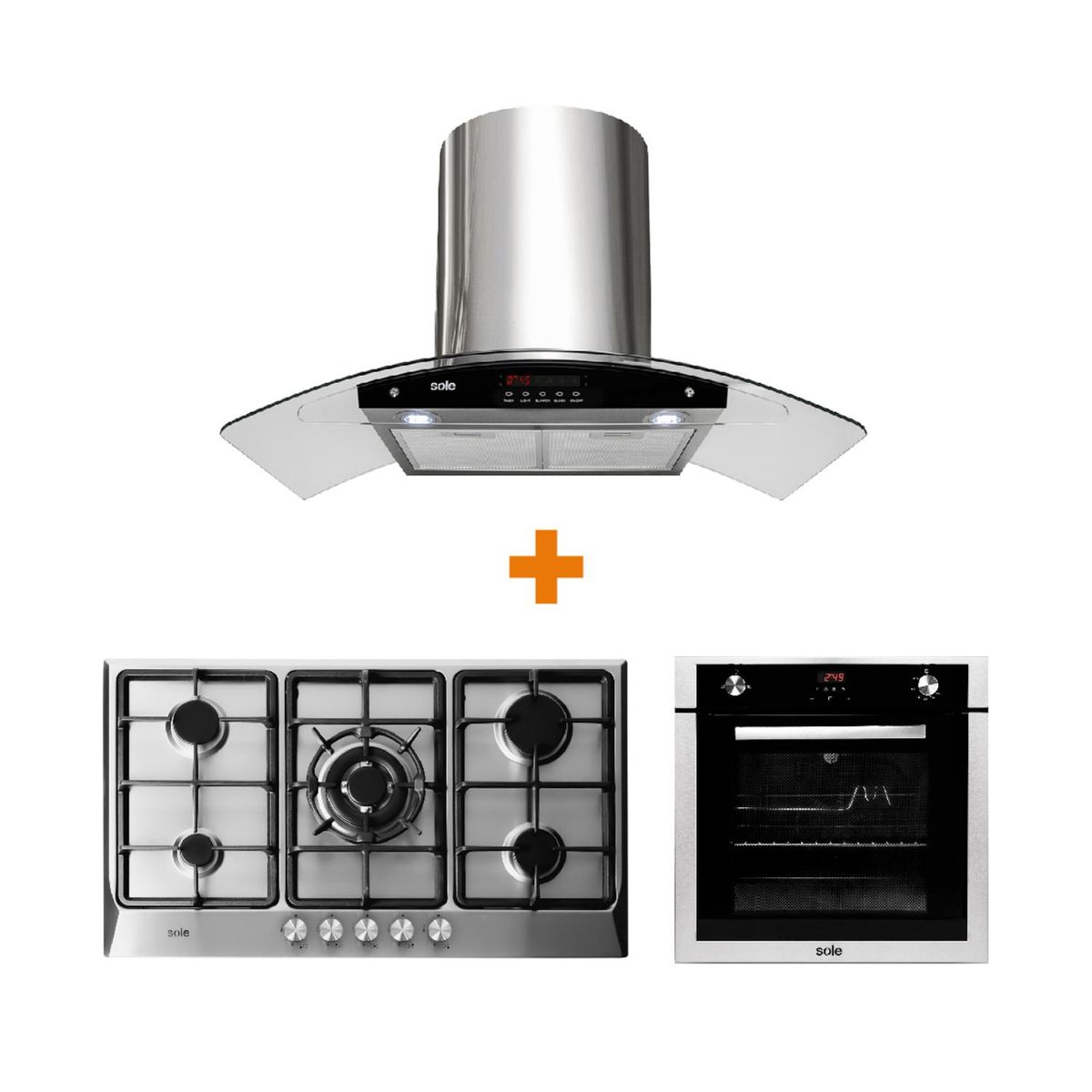SOLE - Combo Sole: Horno Convector a Gas + Cocina Empotrable 5 Hornillas + Campana Extractora