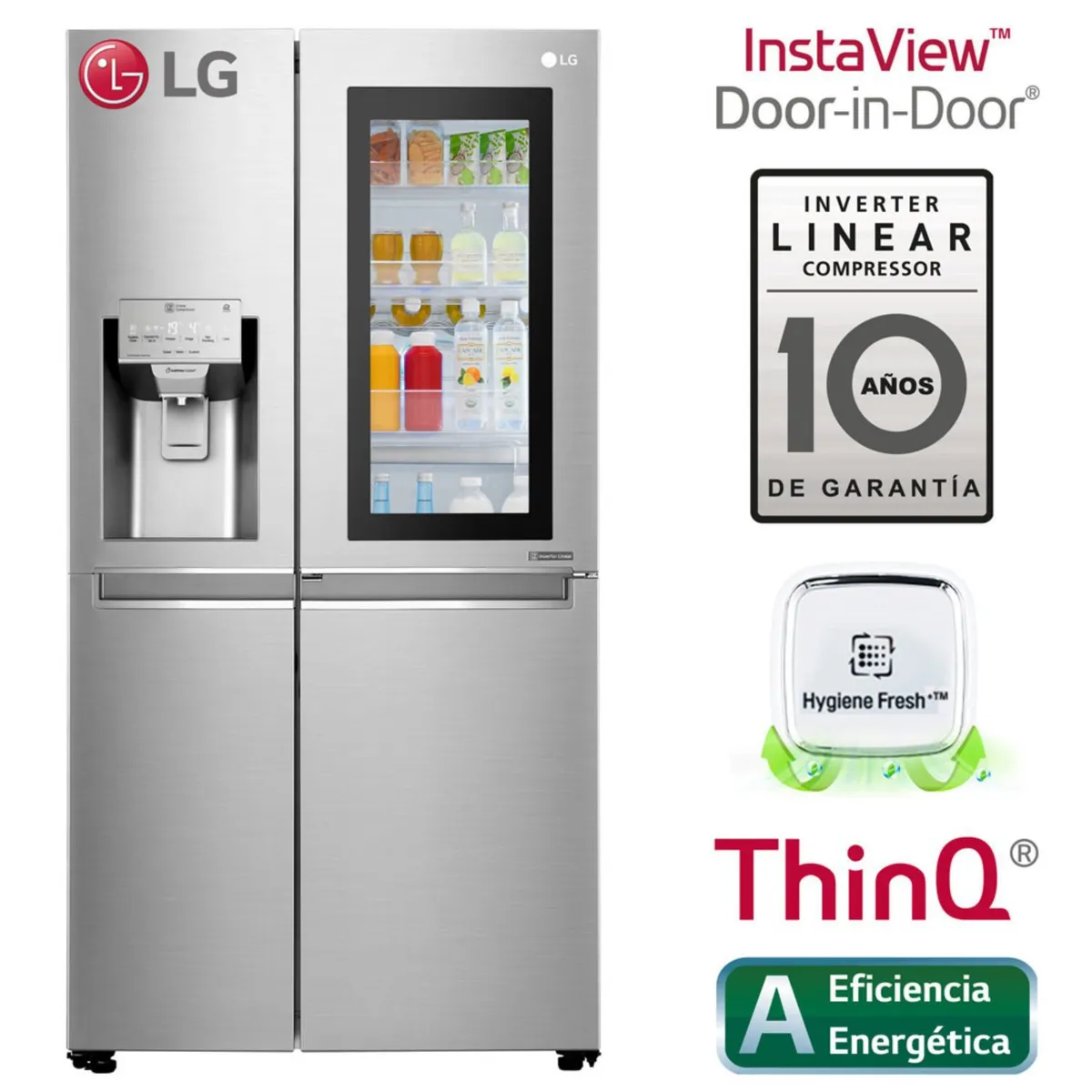 LG - Refrigeradora 601 LT SBS LG InstaView Puerta Mágica LS65SXN Acero 