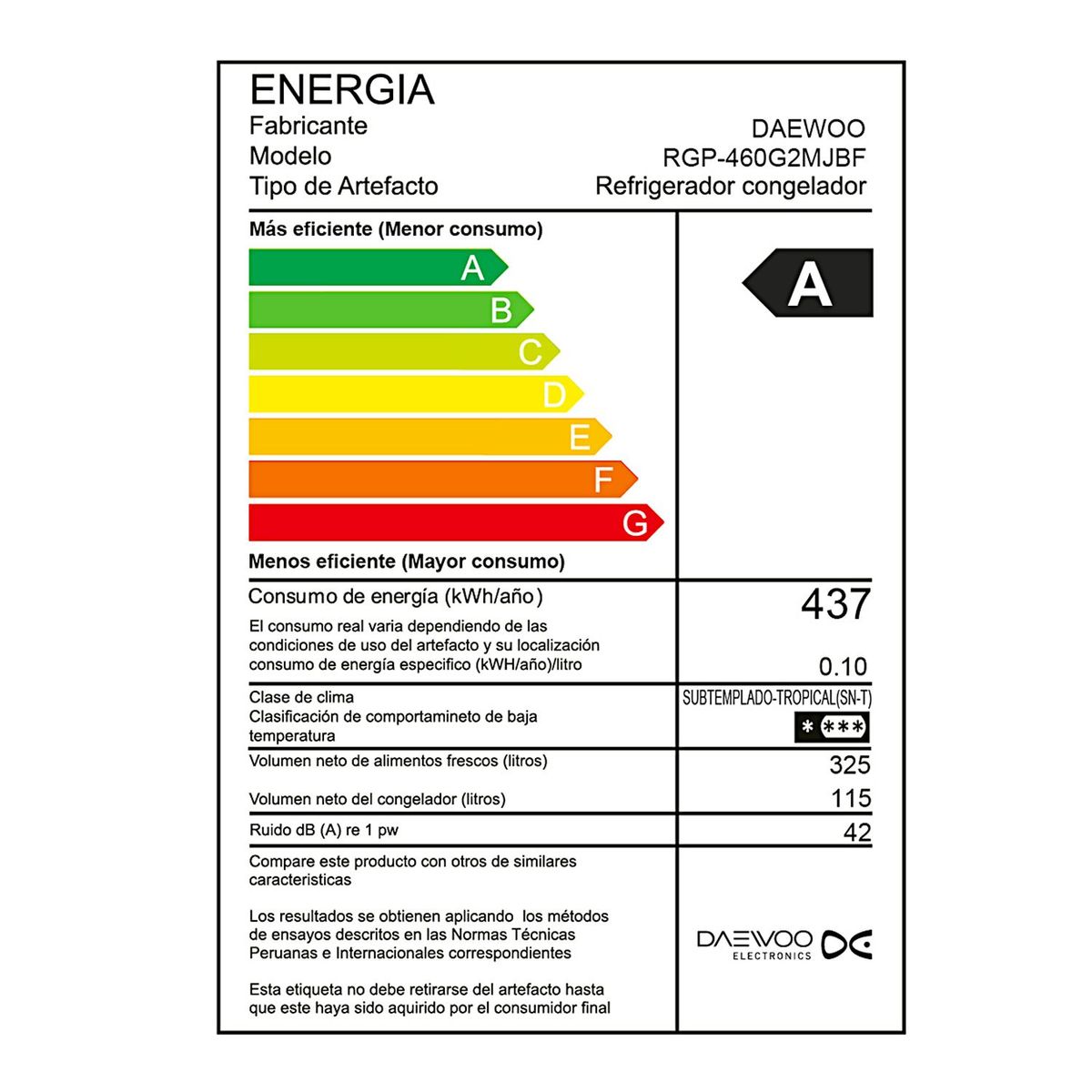 DAEWOO - Refrigeradora Top Mount RGP-460G2MJBF 444 Lt Negro