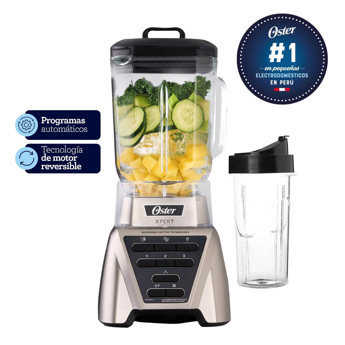 OSTER - Licuadora 2HP Vaso de Vidrio 2L + Blender