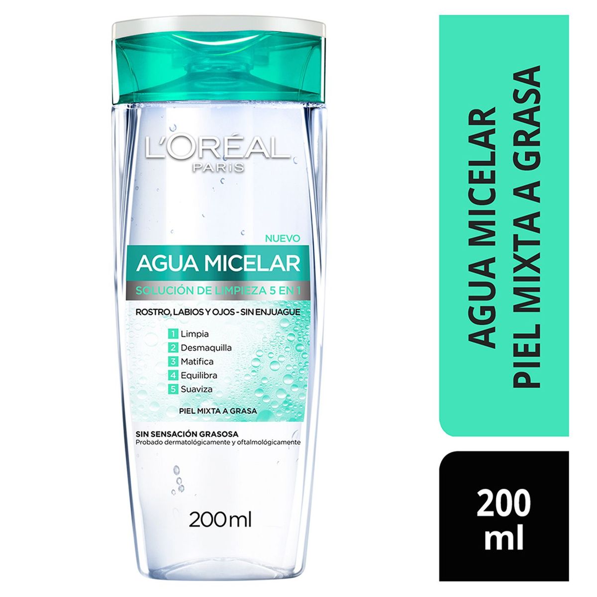 LOREAL PARIS - Agua micelar desmaquillante Piel mixta a grasas 200 ml
