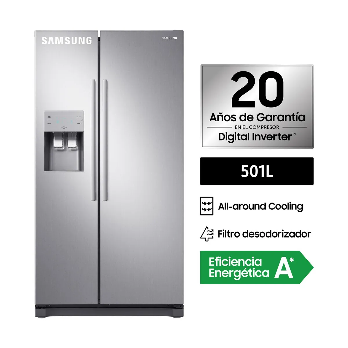 SAMSUNG - Refrigerador Side by Side RS50N3503S8/PE SBS Silver