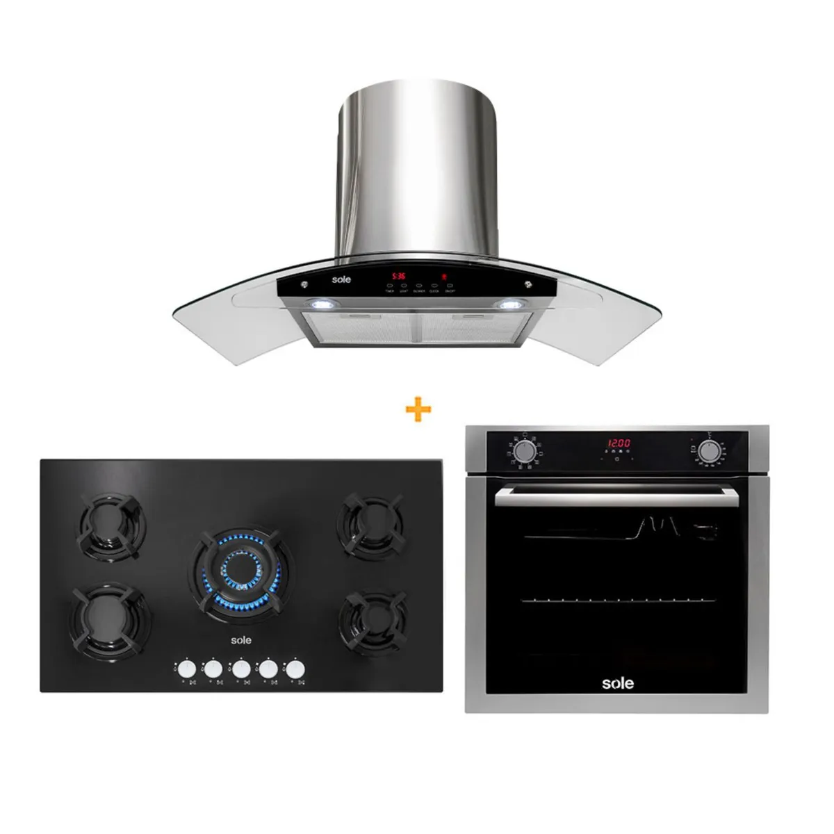 SOLE - Combo Sole: Encimera 5 Parillas + Horno Eléctrico + Campana Extractora