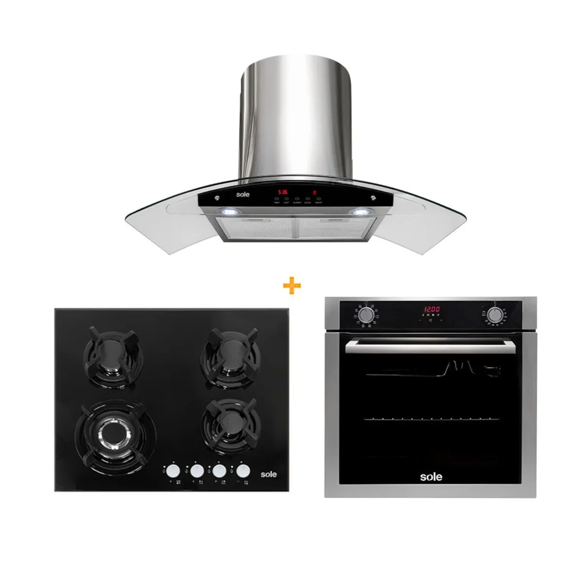 SOLE - Combo Sole: Encimera 4 Parillas + Horno Eléctrico + Campana Extractora
