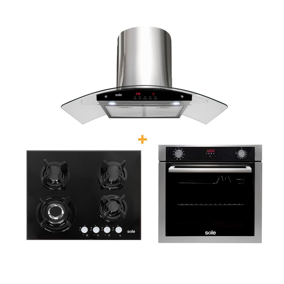 SOLE - Combo Sole: Encimera 4 Parillas + Horno Eléctrico + Campana Extractora