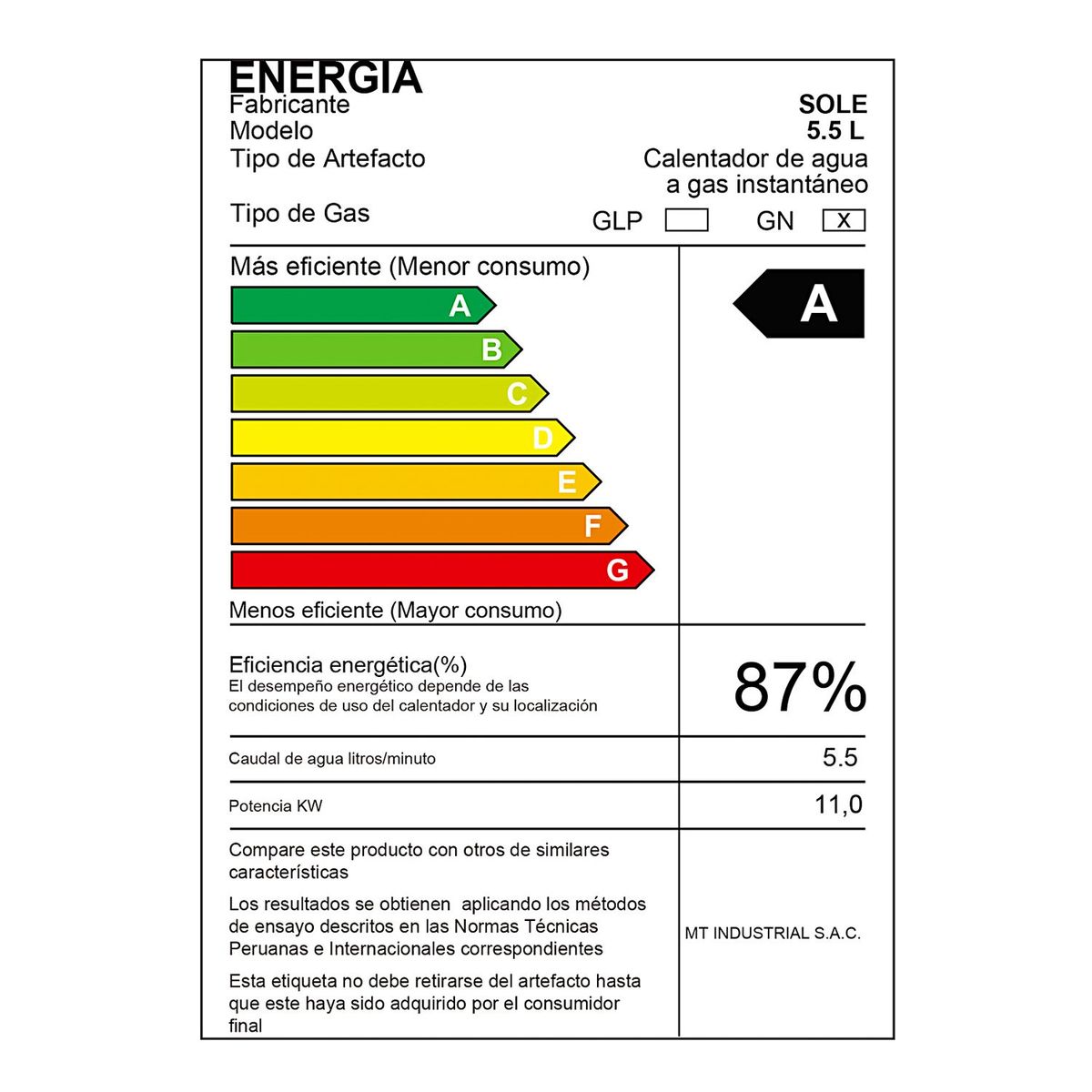 SOLE - Terma A Gas Natural De 5.5 L 