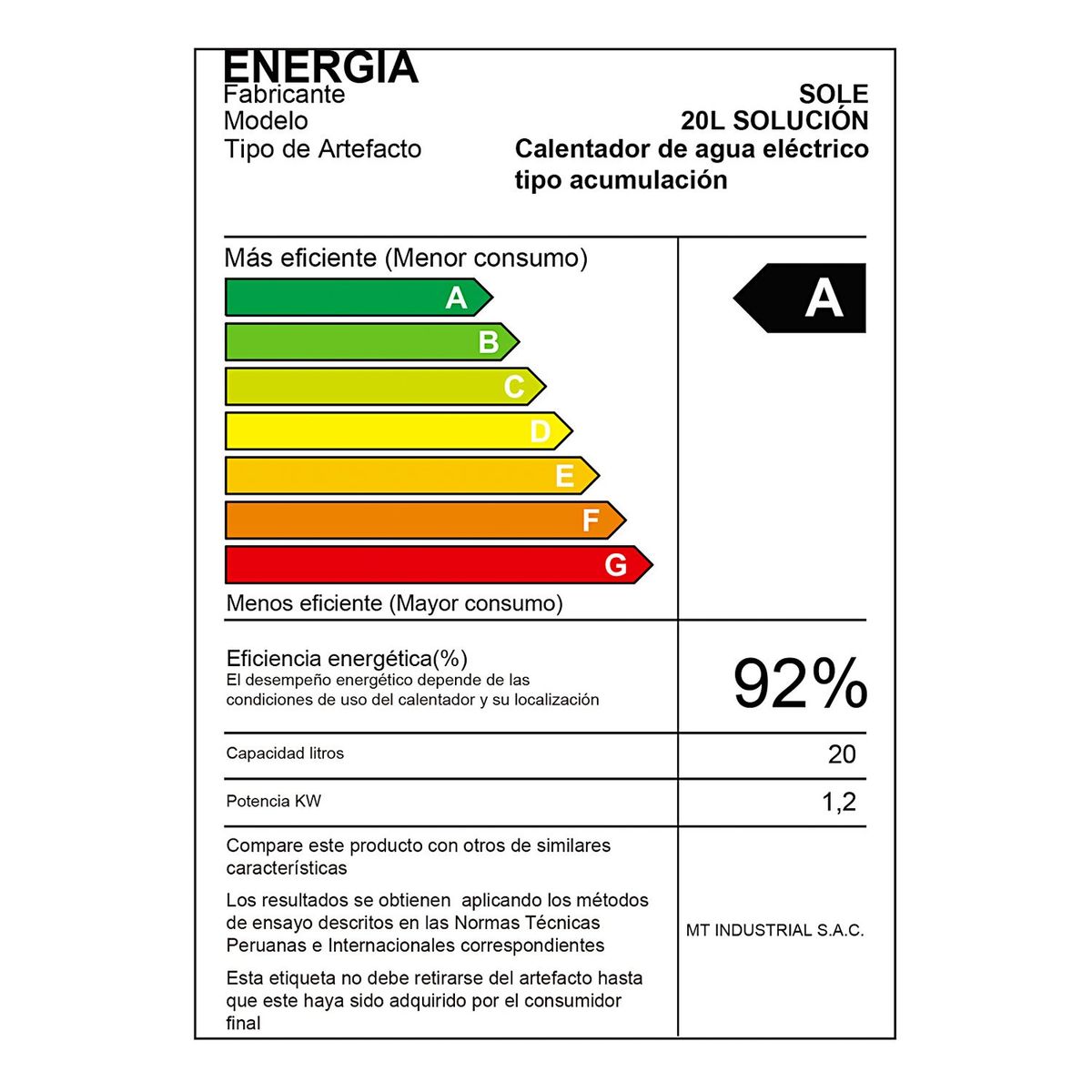 SOLE - Terma Electrica De 20 Ltrs