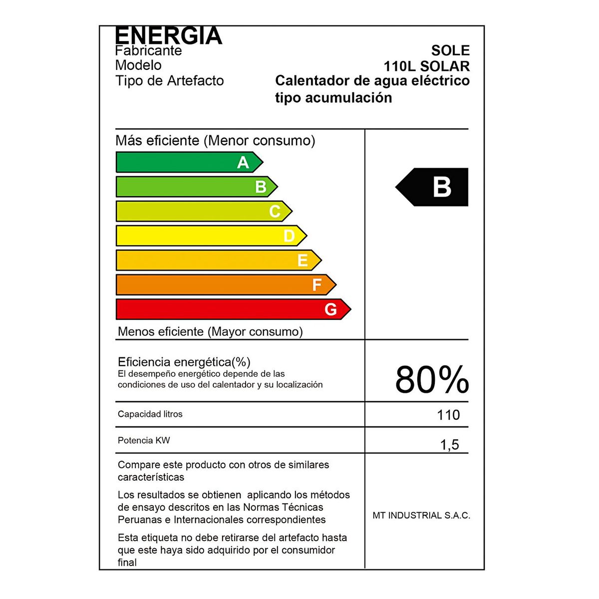 SOLE - TERMA SOLAR DE 110 LTRS