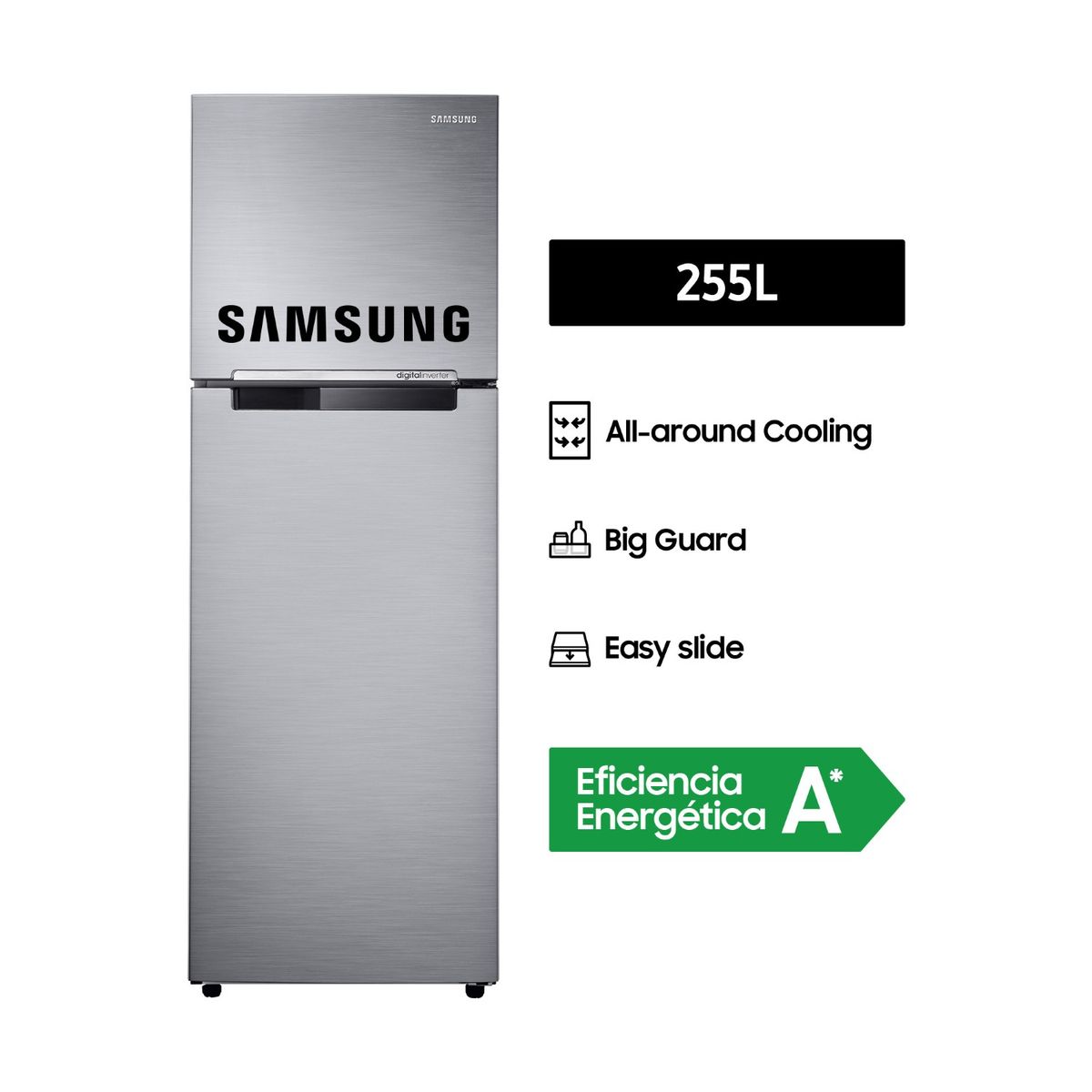 SAMSUNG - Refrigeradora Samsung Top Mount 255Lt RT25FARADS8 Silver.