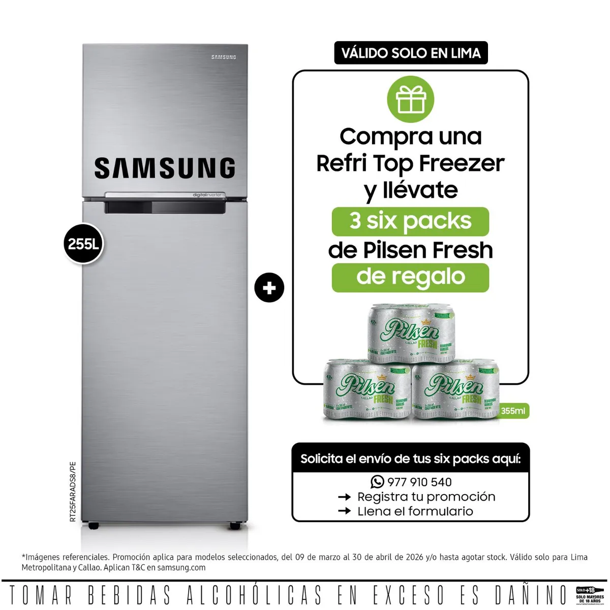 SAMSUNG - Refrigeradora Samsung Top Mount 255Lt RT25FARADS8 Silver.
