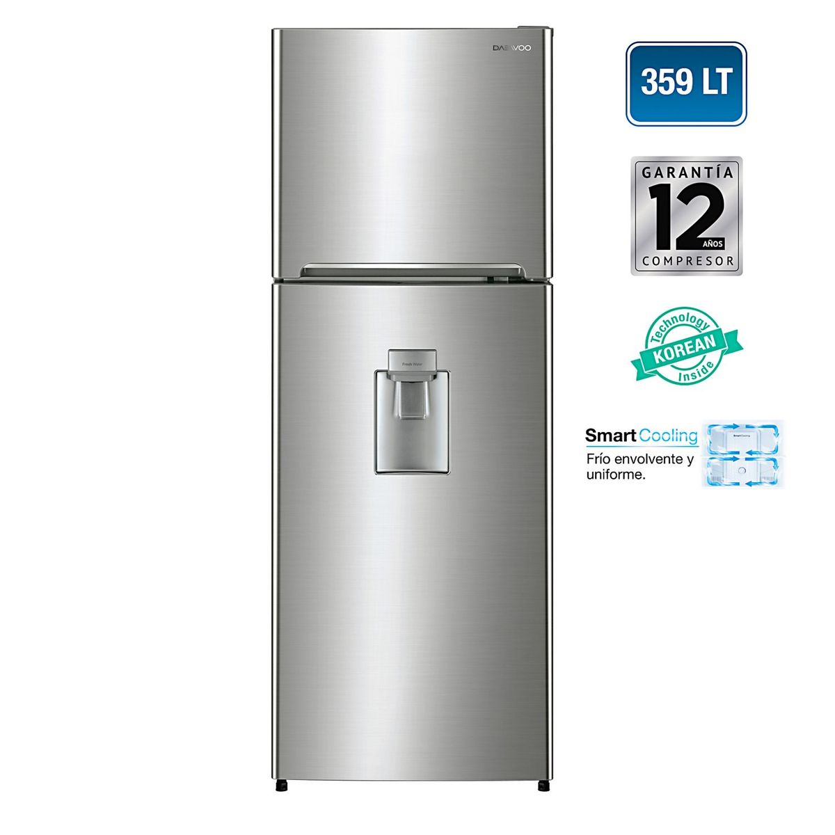 DAEWOO - Refrigerador Top Mount RGP-36GFD 359 Lt Silver