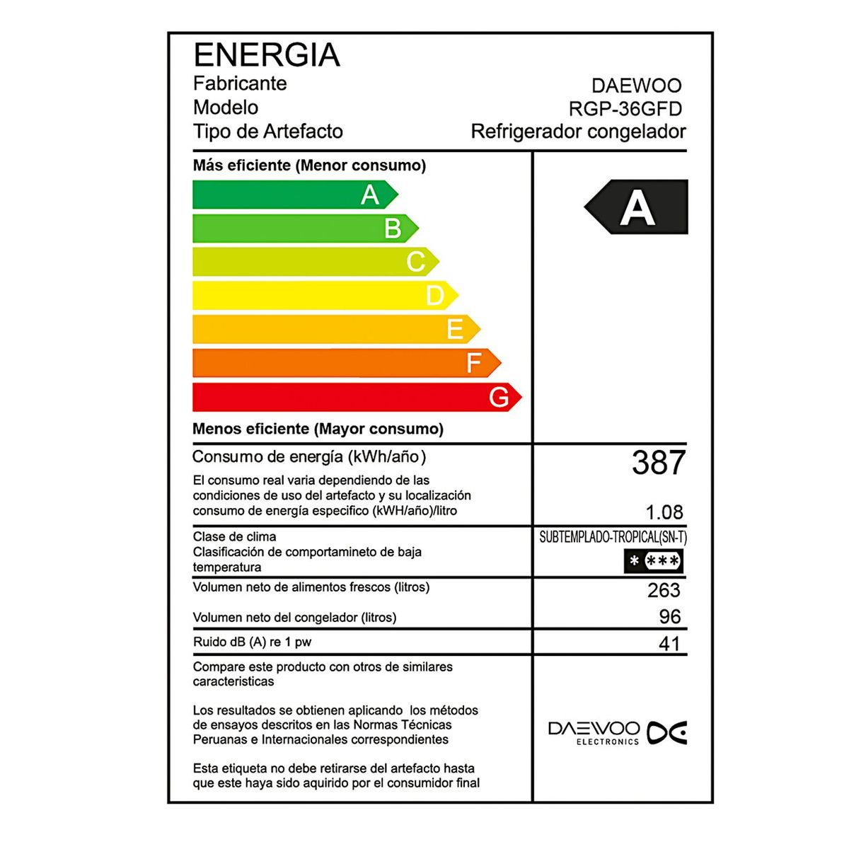 DAEWOO - Refrigerador Top Mount RGP-36GFD 359 Lt Silver