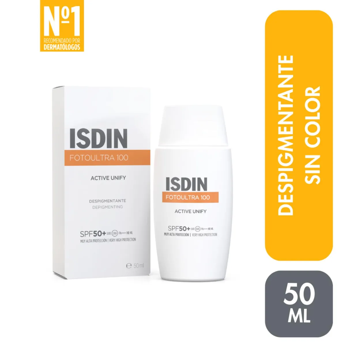 ISDIN - ISDIN FotoUltra ACTIVE UNIFY COLOR SPF50+ 50ML - Bloqueador solar facial para manchas con color