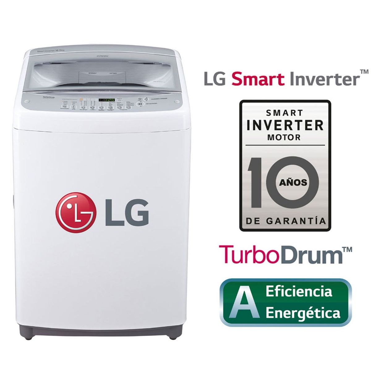 LG - Lavadora 18 Kg LG Carga Superior Smart Inverter con TurboDrum TS1804NW Blanca