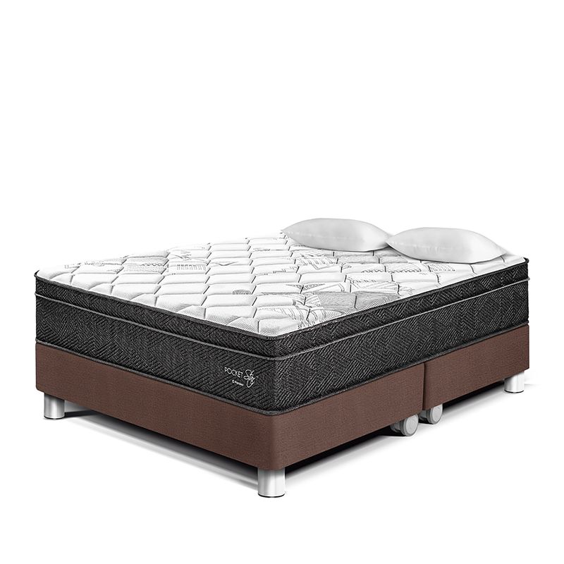 PARAISO - Cama Box Tarima Pocket Star Queen + 2 Almohadas + Protector