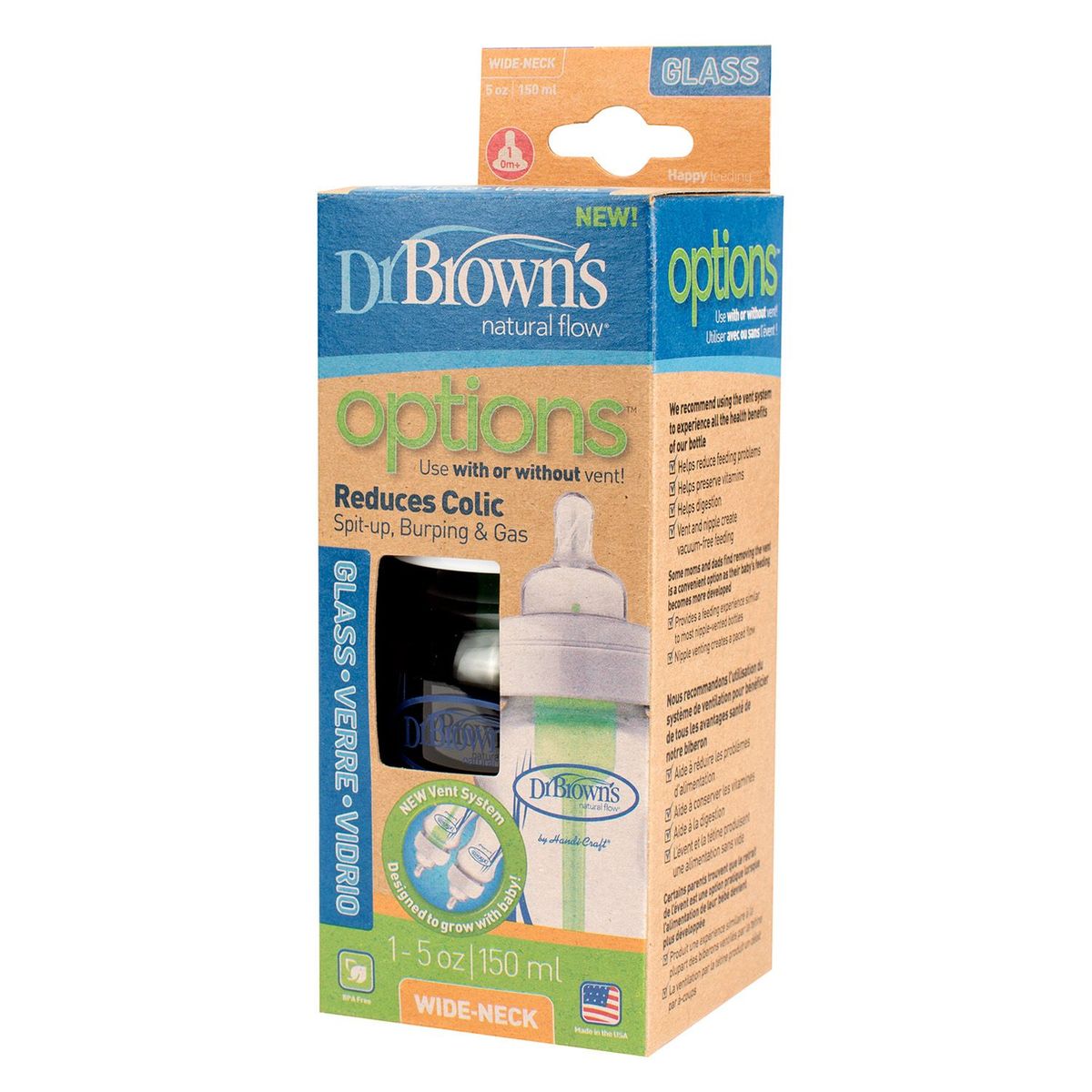 DR BROWNS - Biberón Boca Ancha Vidrio 150 ml
