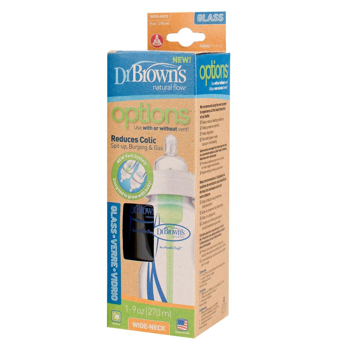 DR BROWNS - Biberón Boca Ancha Vidrio 270 ml